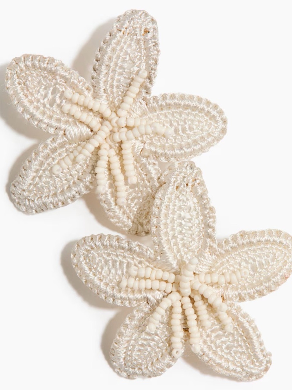 H&M Cream Floral Beaded Crochet Earrings